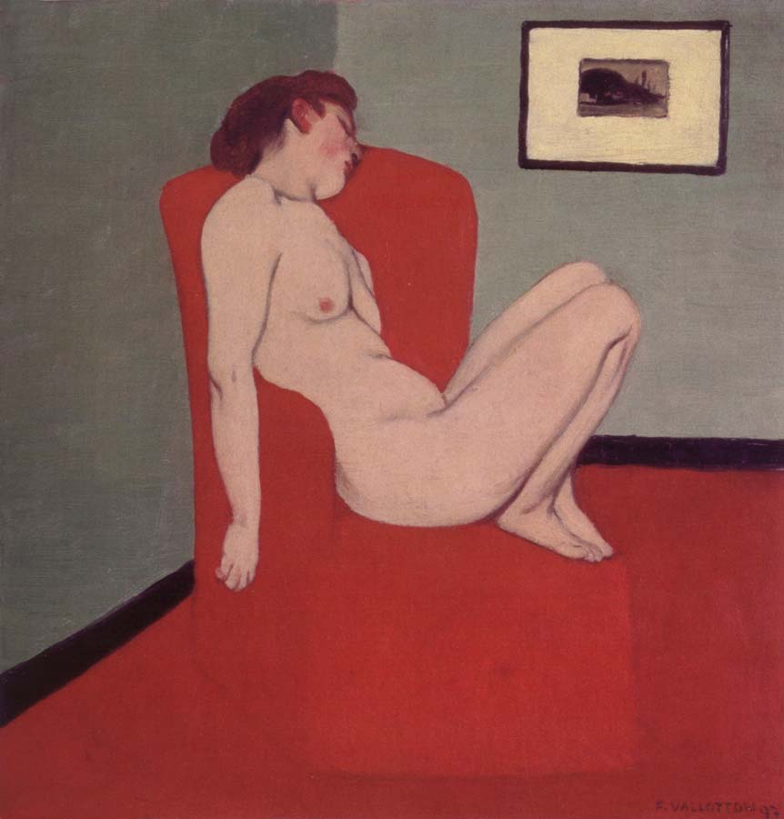 Felix Vallotton Nude Seated in a red armchair